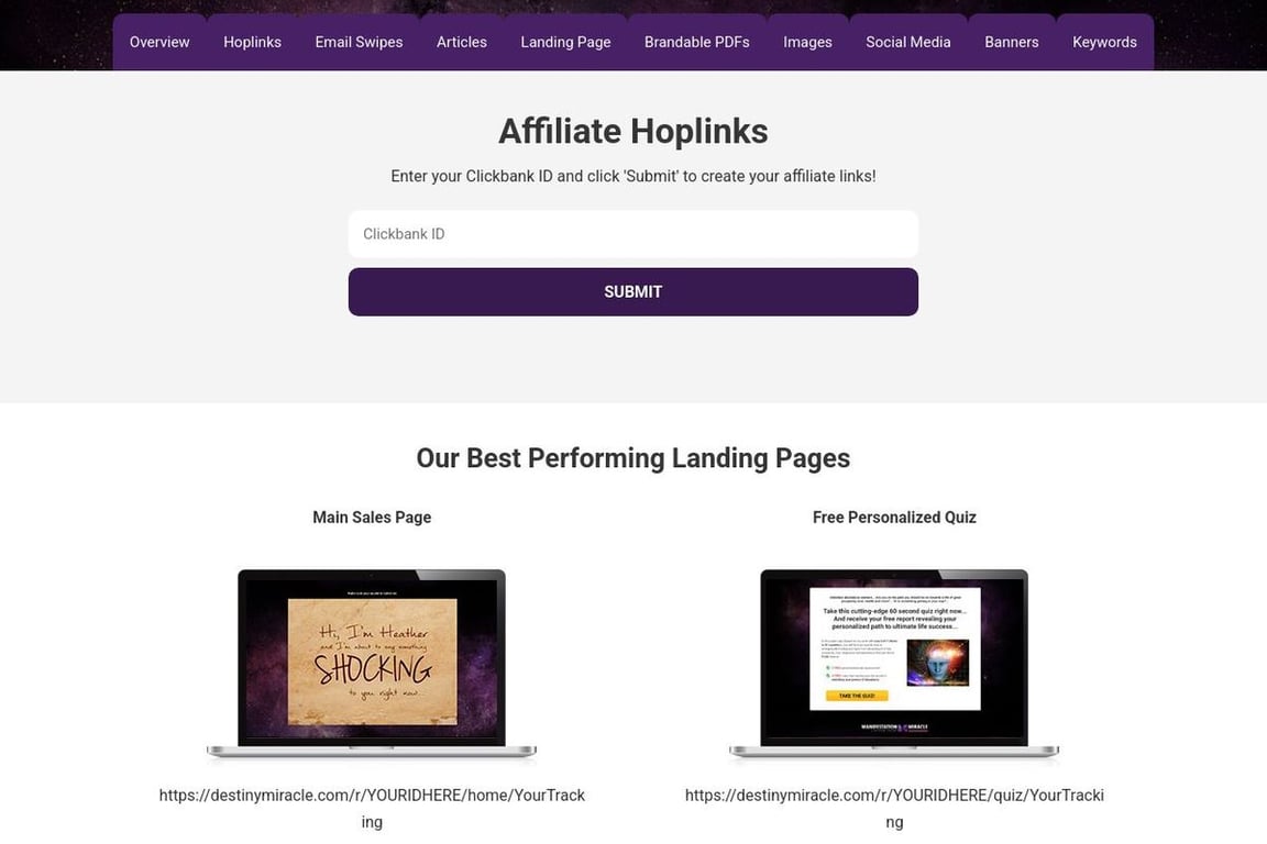 Manifestation Miracle affiliate program signup page