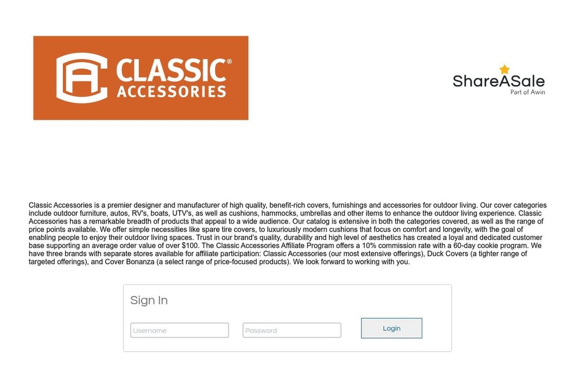 Classic Accessories affiliate program signup page