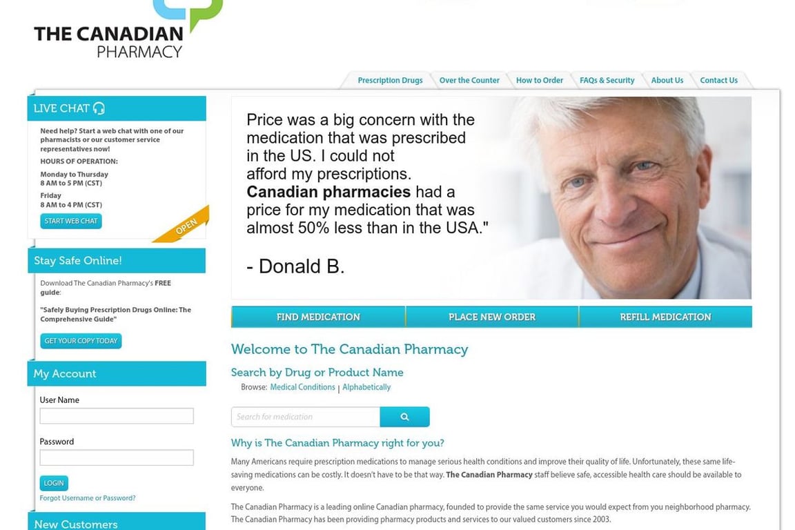 The Canadian Pharmacy homepage