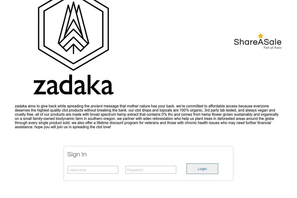Zadaka affiliate program signup page