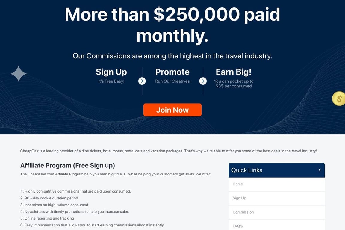 CheapOair affiliate program signup page
