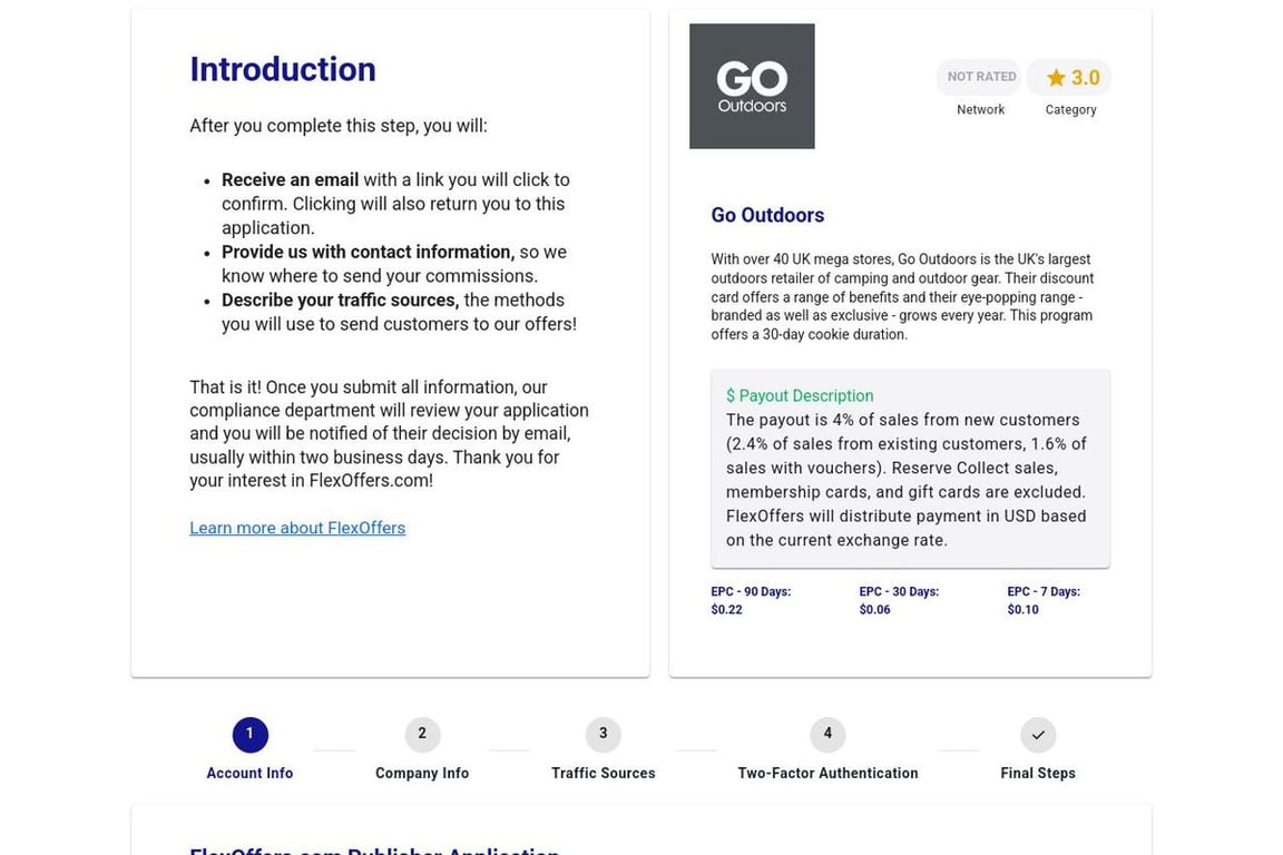 Go Outdoors affiliate program signup page