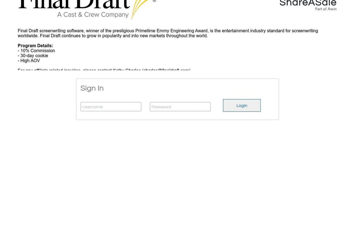 Final Draft affiliate program signup page