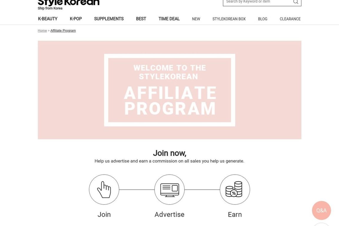 StyleKorean affiliate program signup page