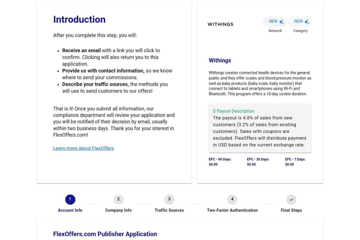 Withings affiliate program signup page