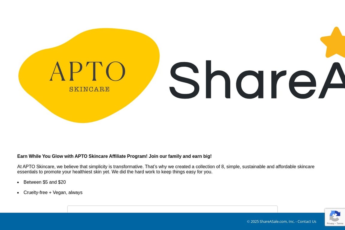 APTO Skincare affiliate program signup page