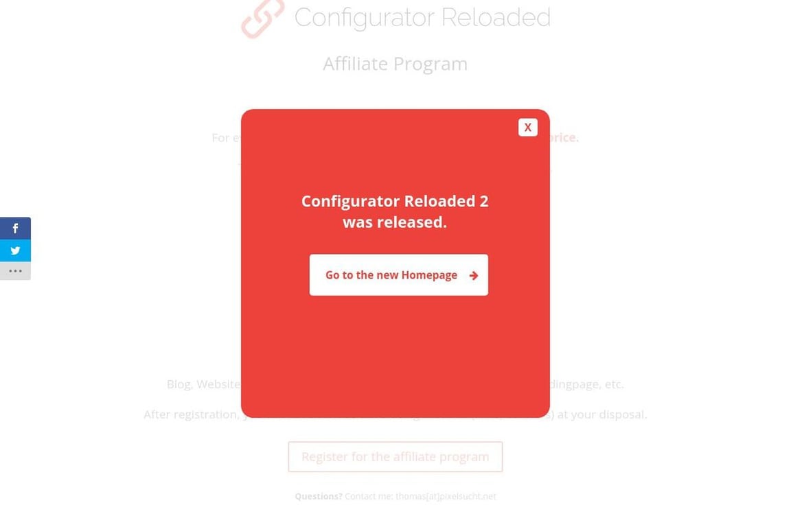 Configurator Reloaded – Photoshop Add-On affiliate program signup page