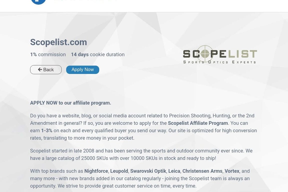 Scopelist affiliate program signup page