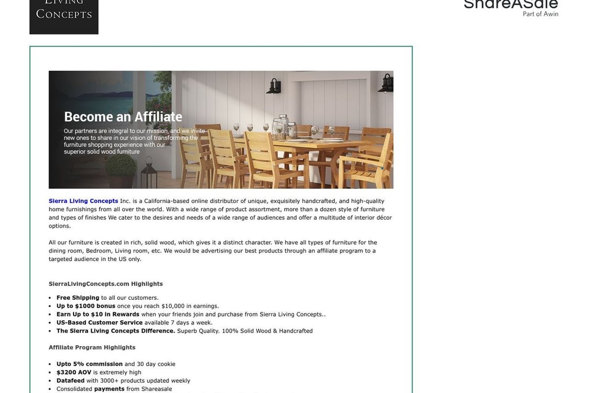 Sierra Living Concepts affiliate program signup page