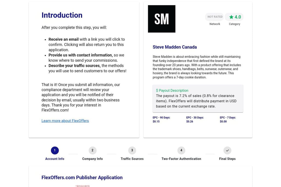 Steve Madden Canada affiliate program signup page