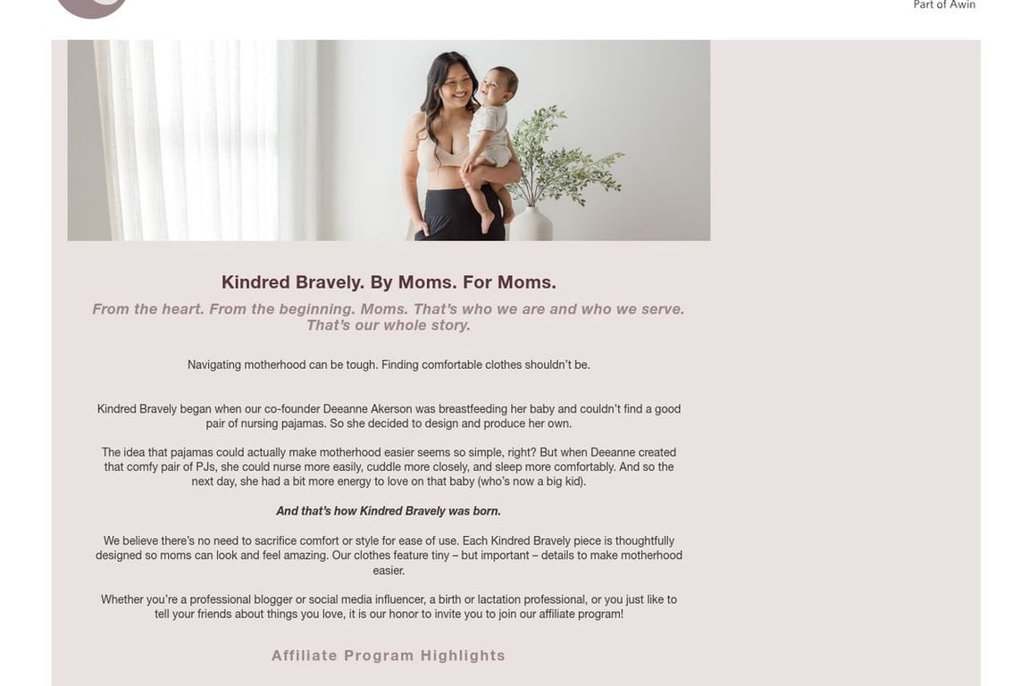 Kindred Bravely affiliate program signup page