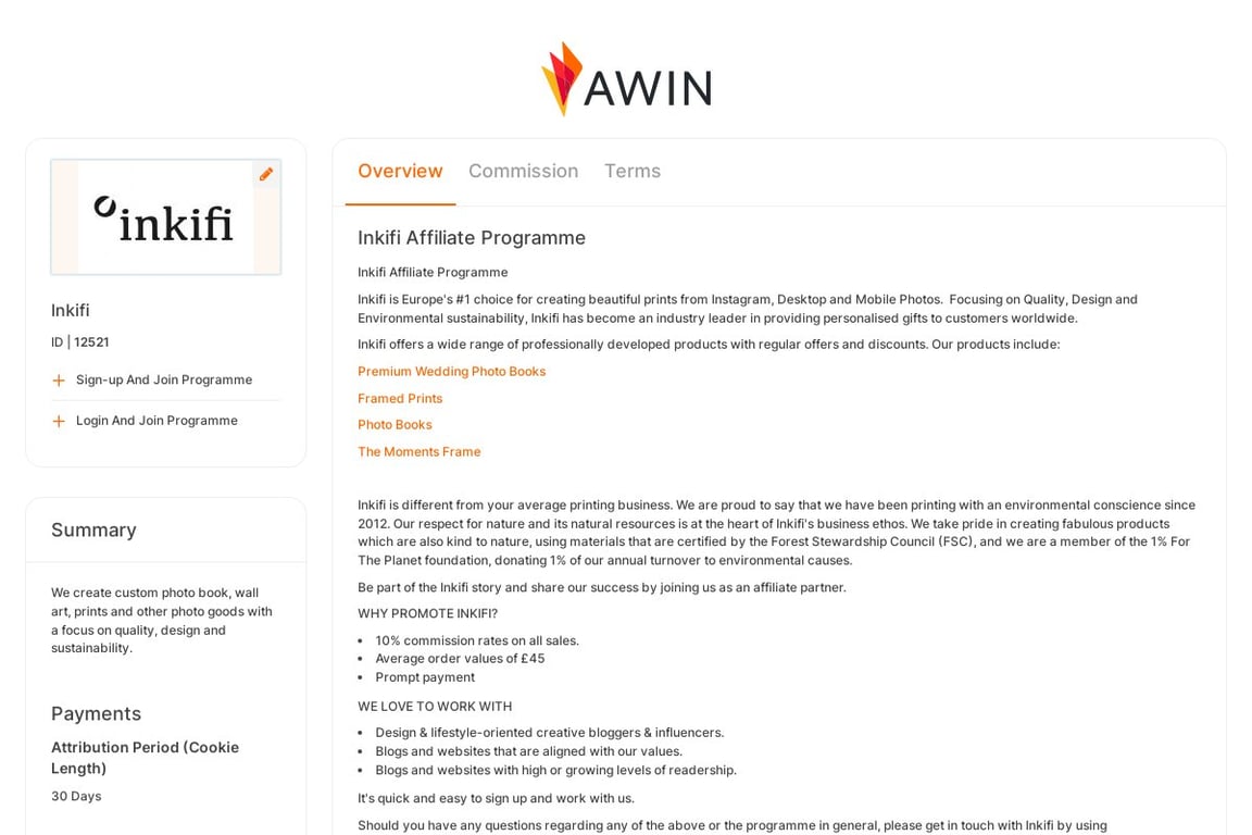 Inkifi affiliate program signup page