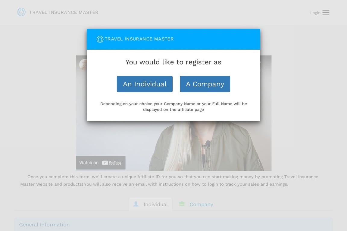 Travel Insurance Master affiliate program signup page