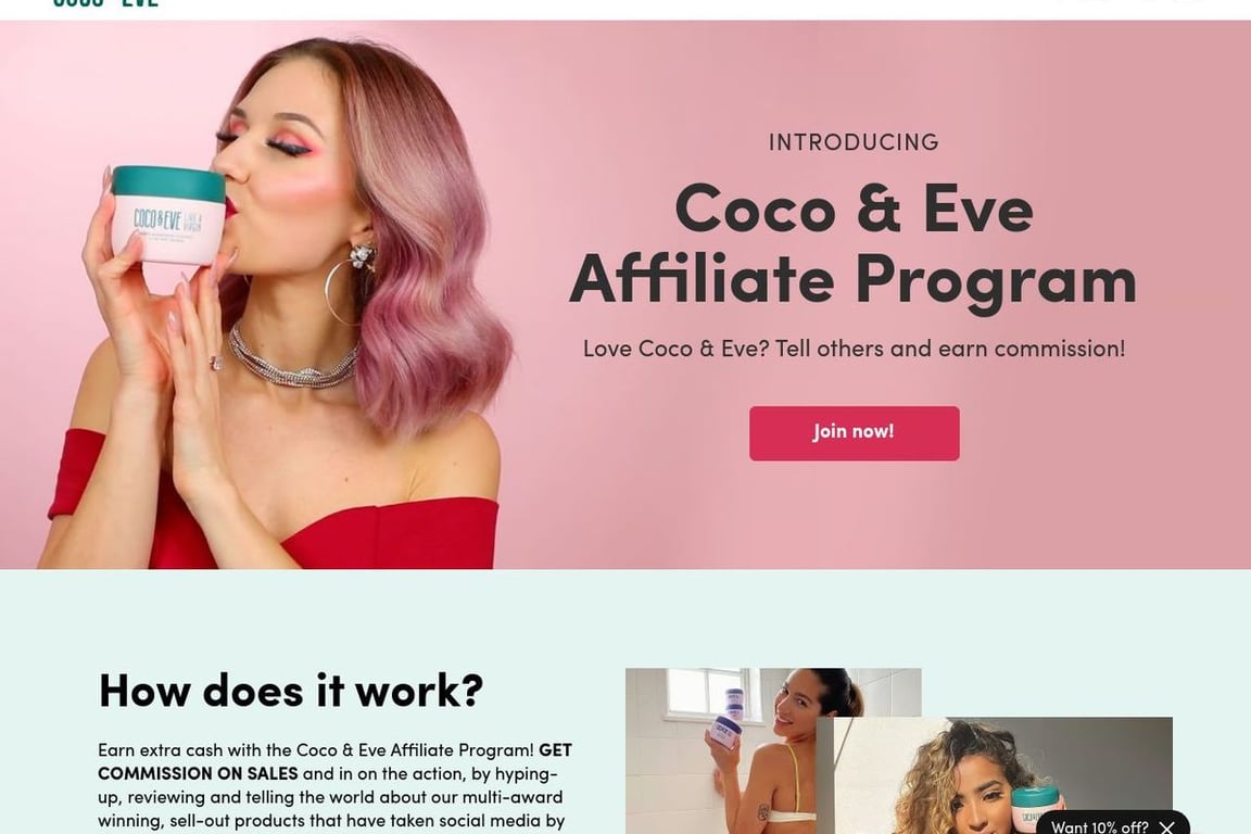 Coco & Eve affiliate program signup page