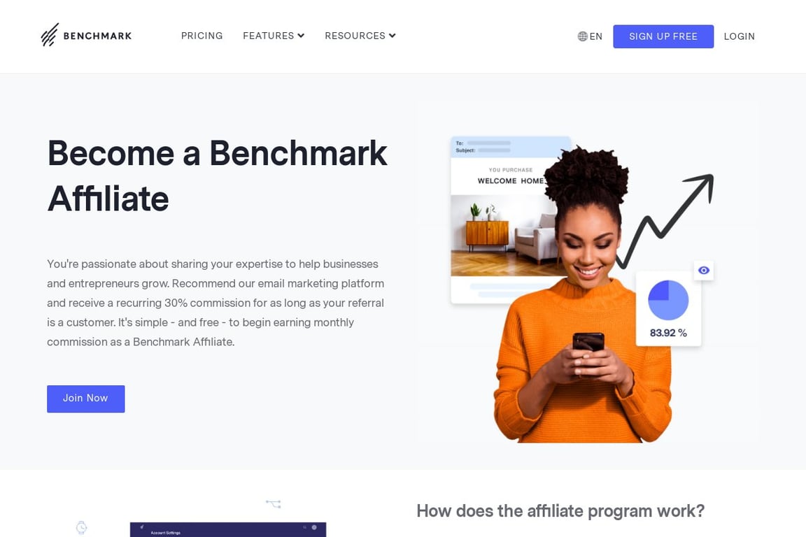 Benchmark affiliate program signup page