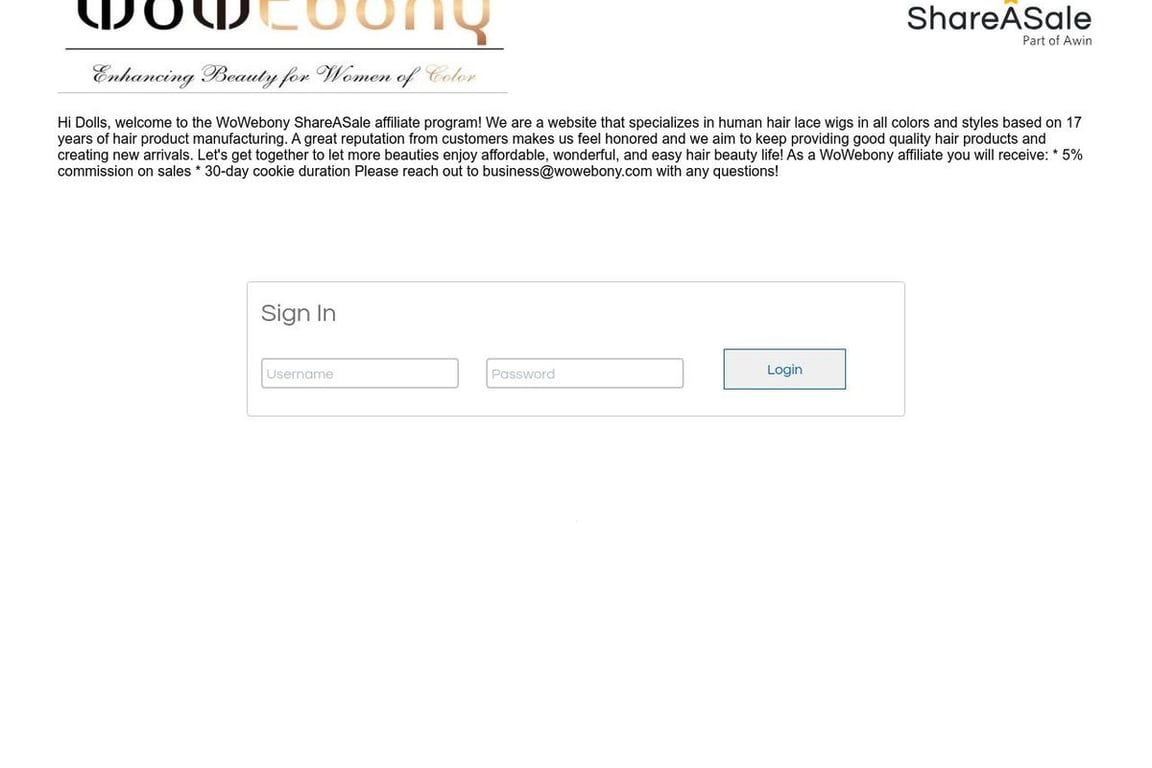 WoWebony affiliate program signup page