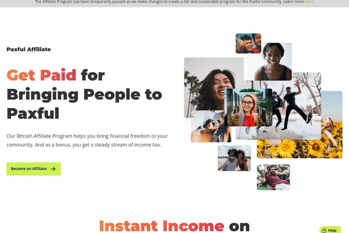 Paxful affiliate program signup page