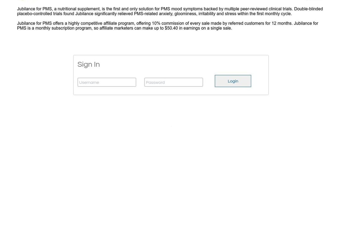 Jubilance affiliate program signup page