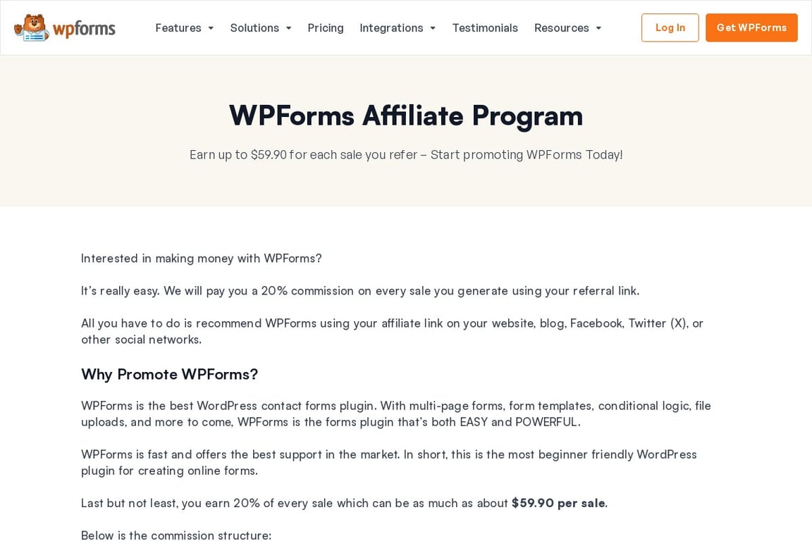 WPForms affiliate program signup page