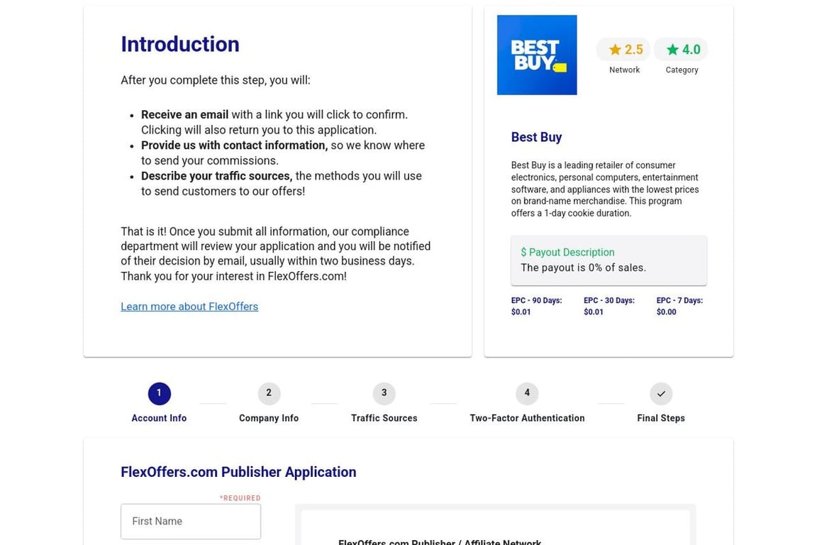 Best Buy affiliate program signup page