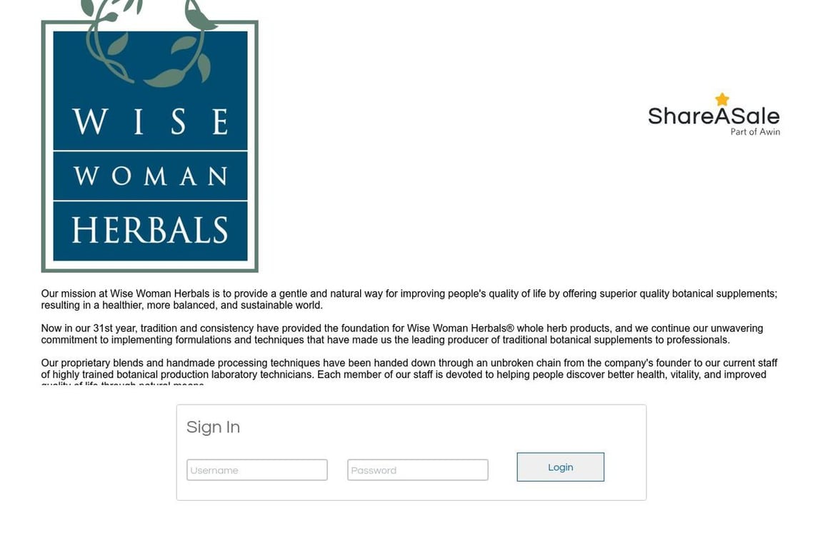 Wise Woman Herbals affiliate program signup page