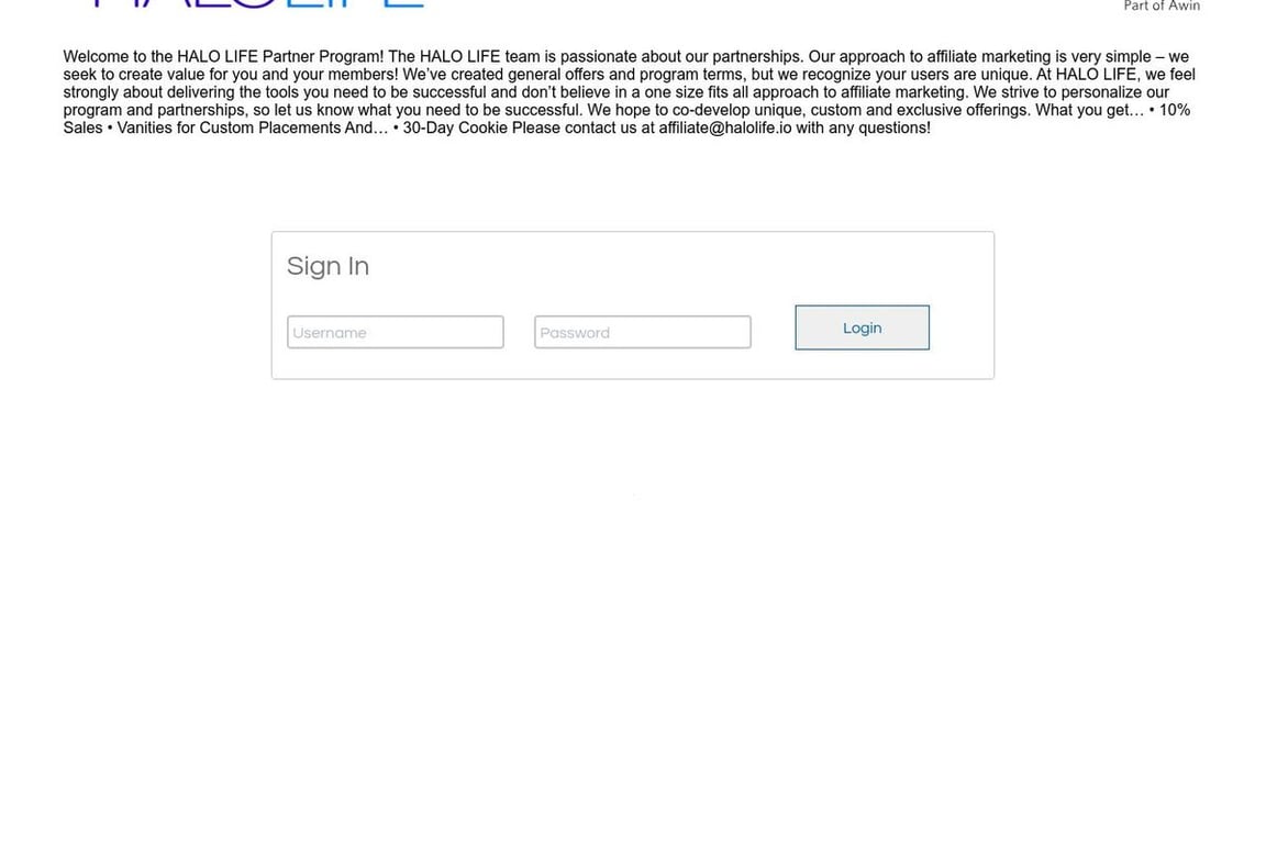 HALOlife affiliate program signup page