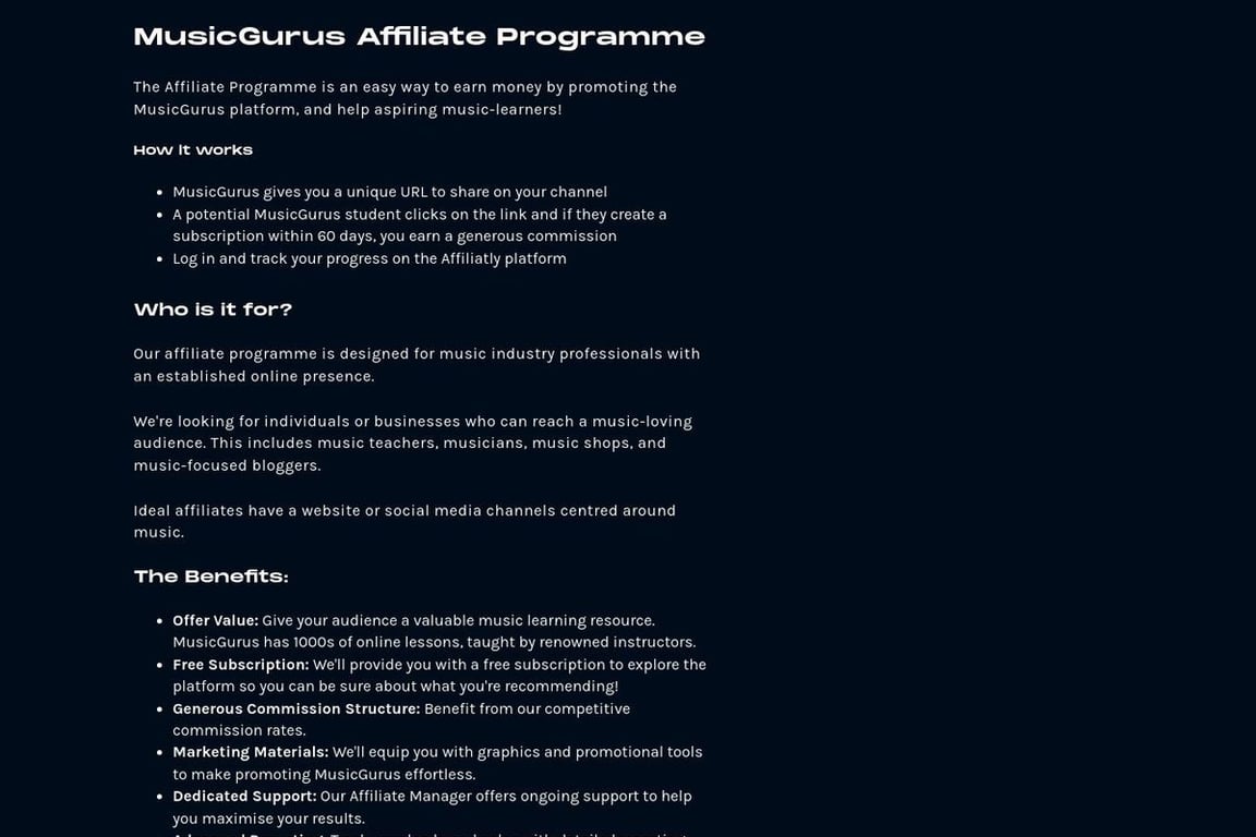 MusicGurus affiliate program signup page