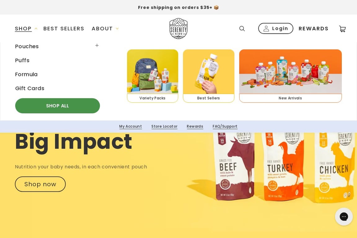 Serenity Kids Baby Food homepage