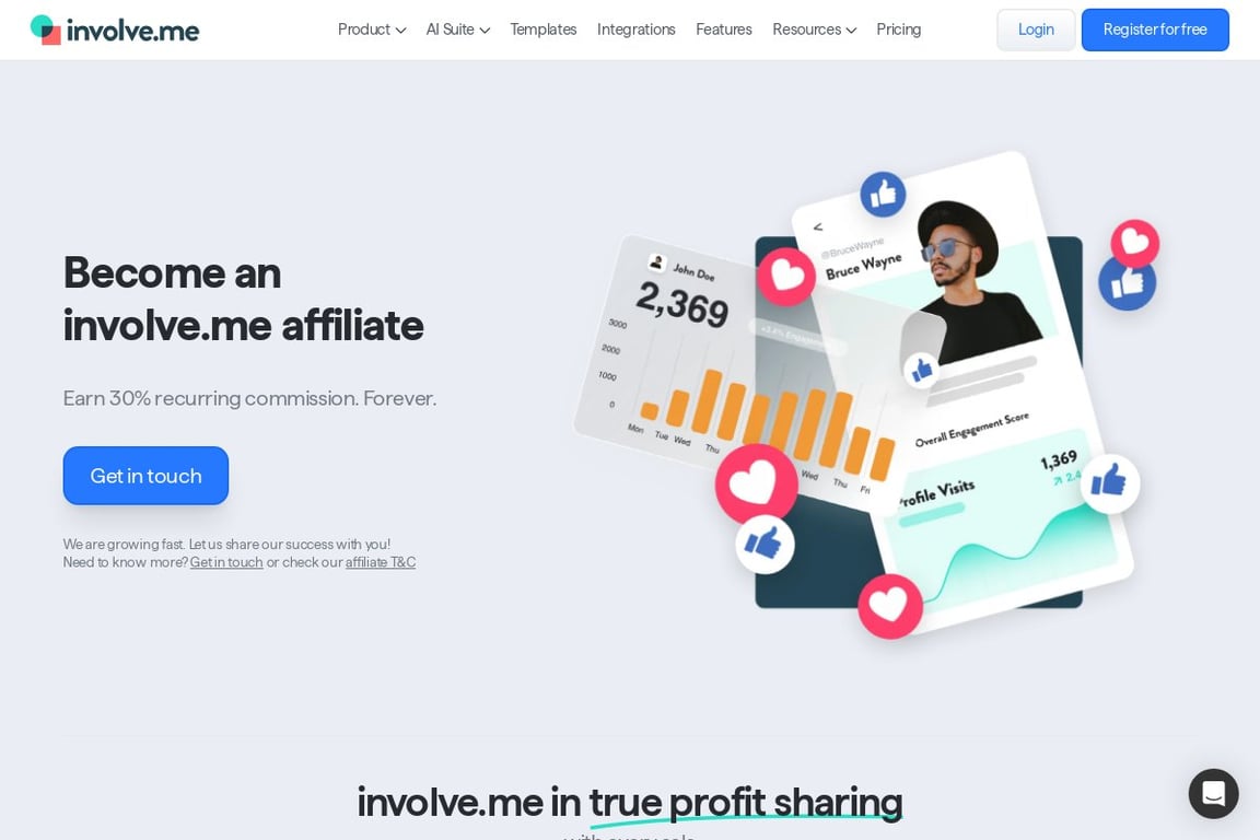 Involve.me affiliate program signup page
