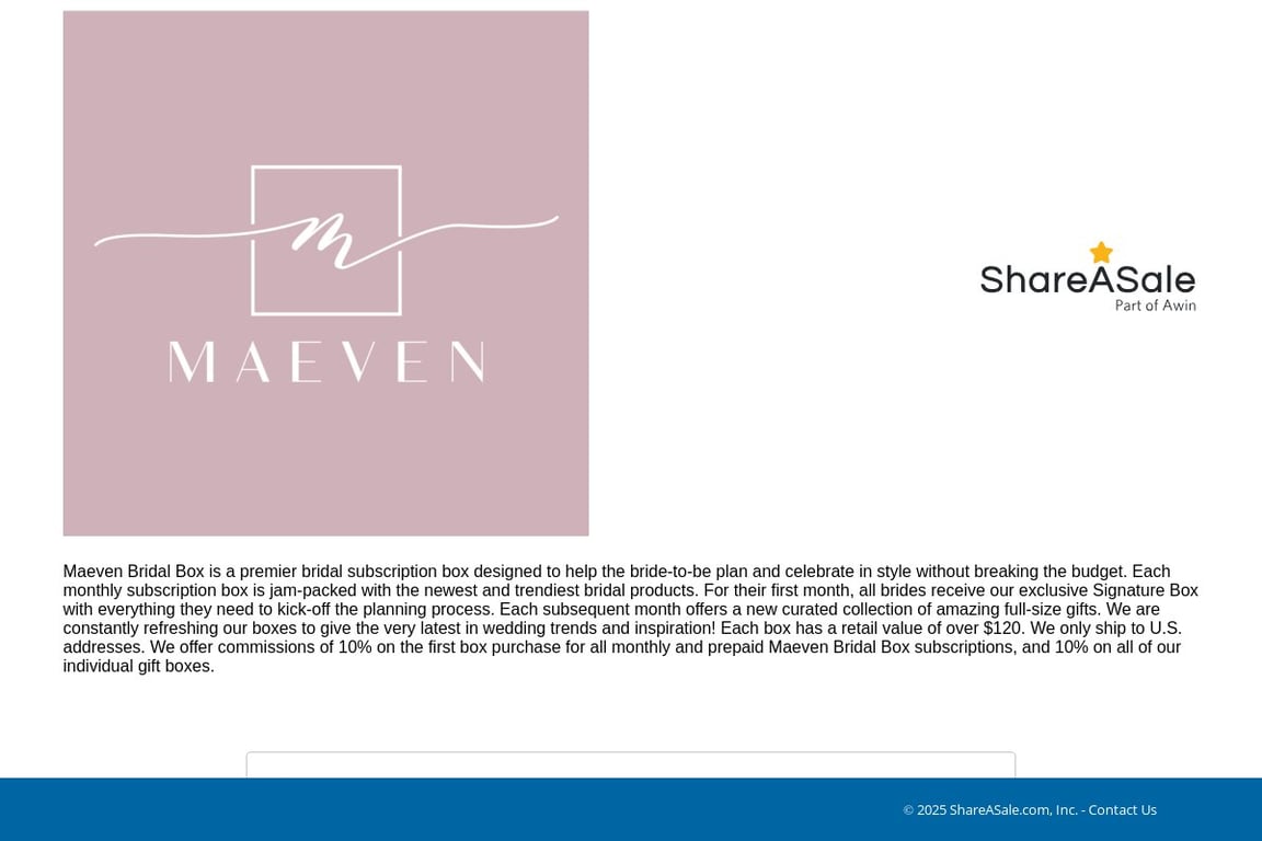 Maeven Bridal Box affiliate program signup page