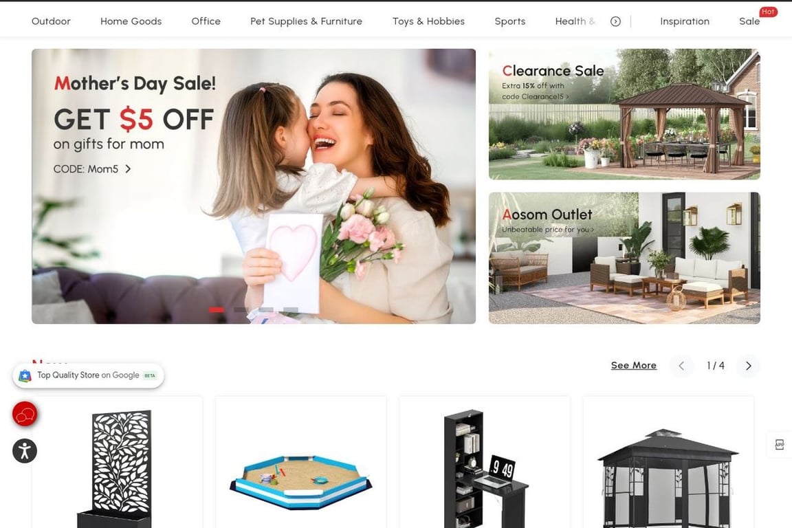Aosom.com homepage