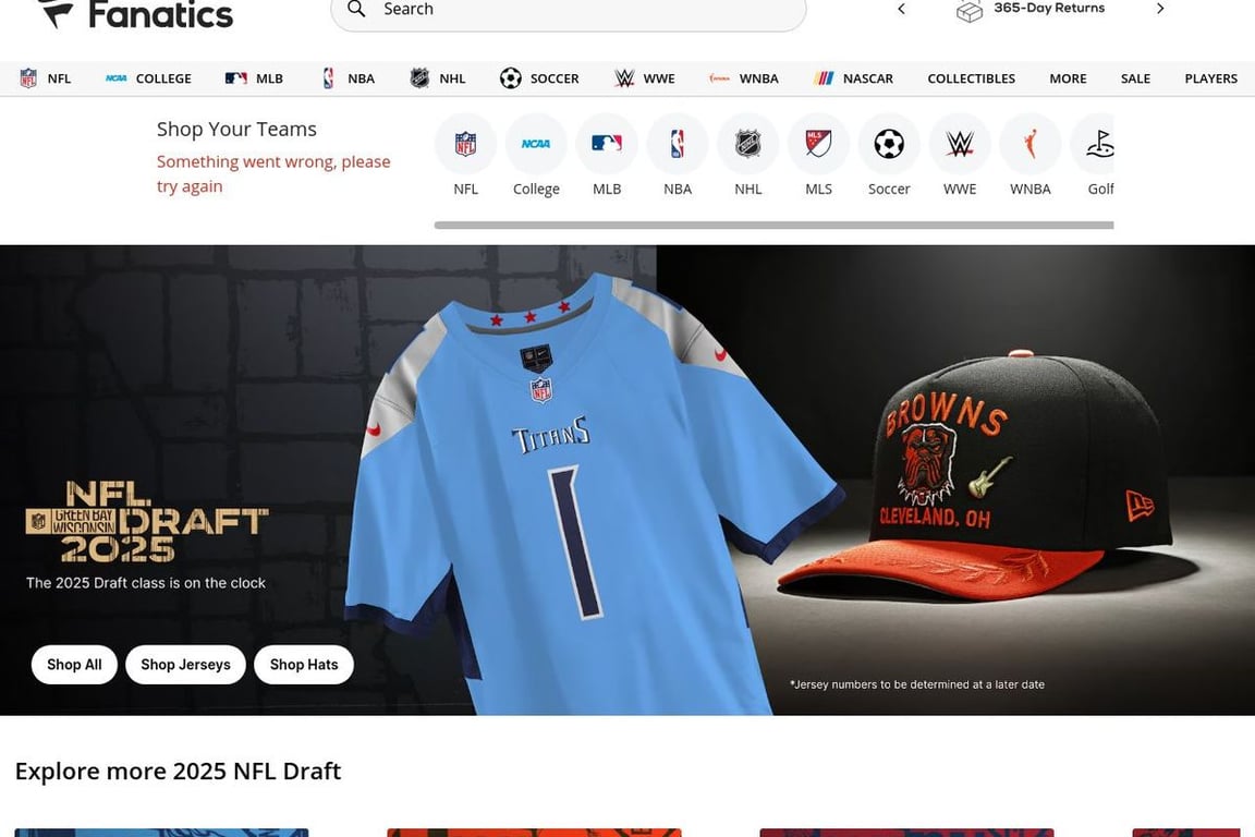 Fanatics homepage