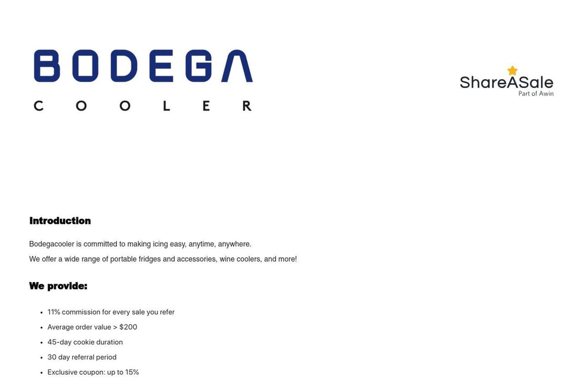 Bodega Cooler affiliate program signup page