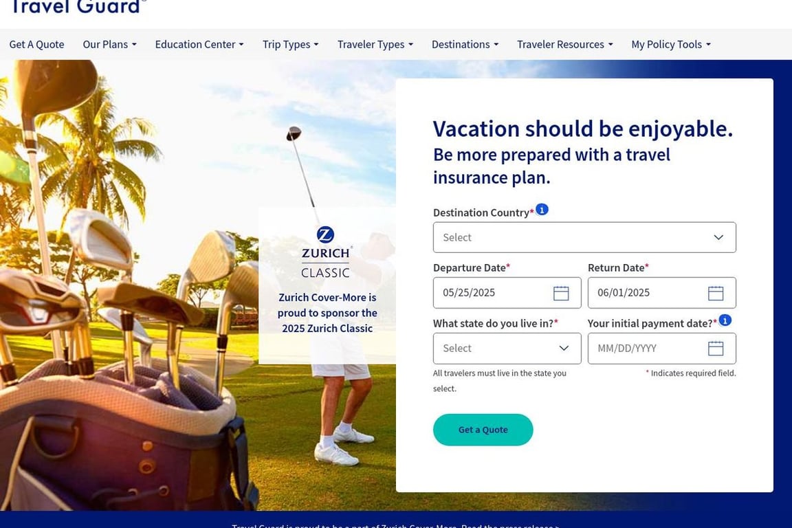 Travel Guard homepage