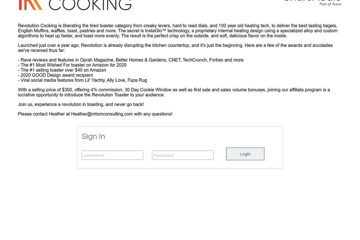 Revolution Cooking affiliate program signup page