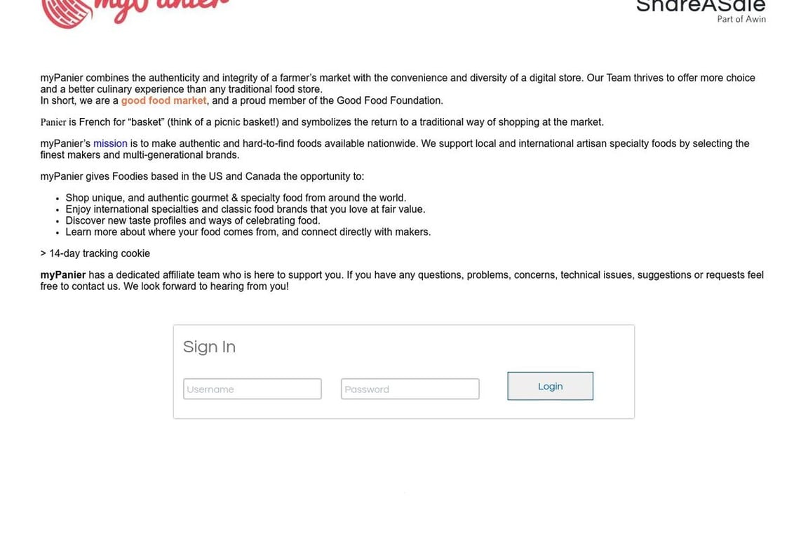 MyPanier affiliate program signup page