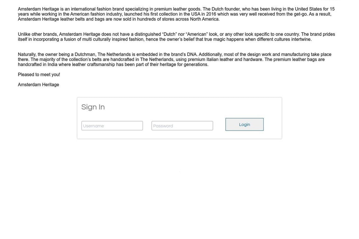 Amsterdam Heritage affiliate program signup page
