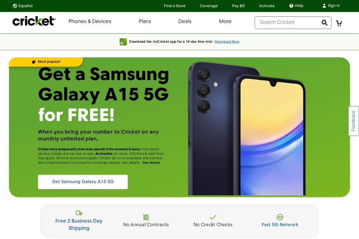Cricket Wireless homepage