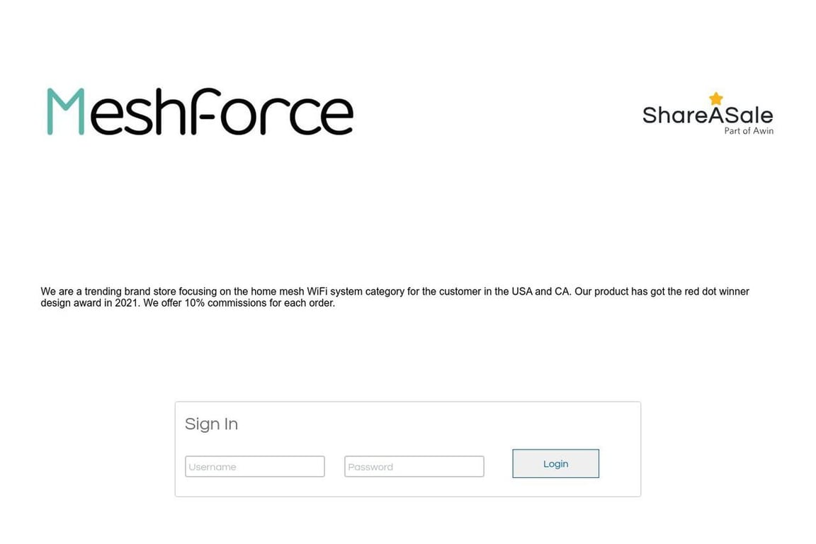 Meshforce affiliate program signup page