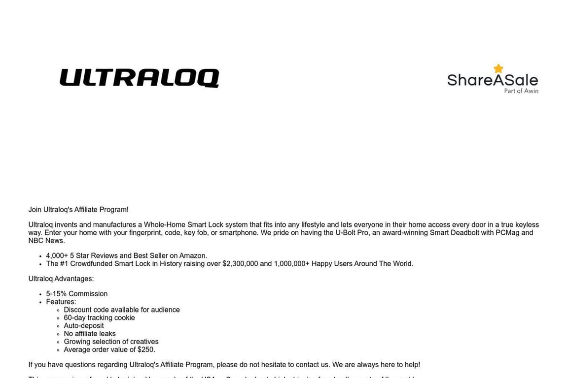 Ultraloq affiliate program signup page