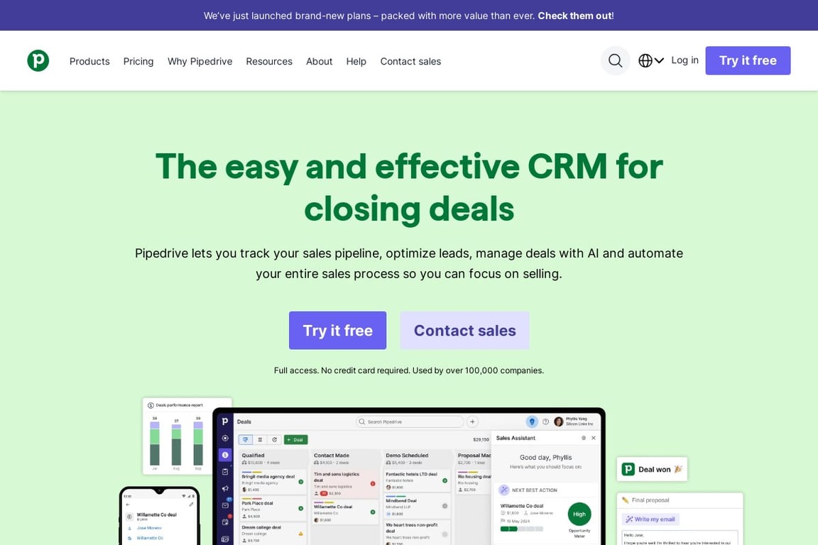 Pipedrive CRM homepage