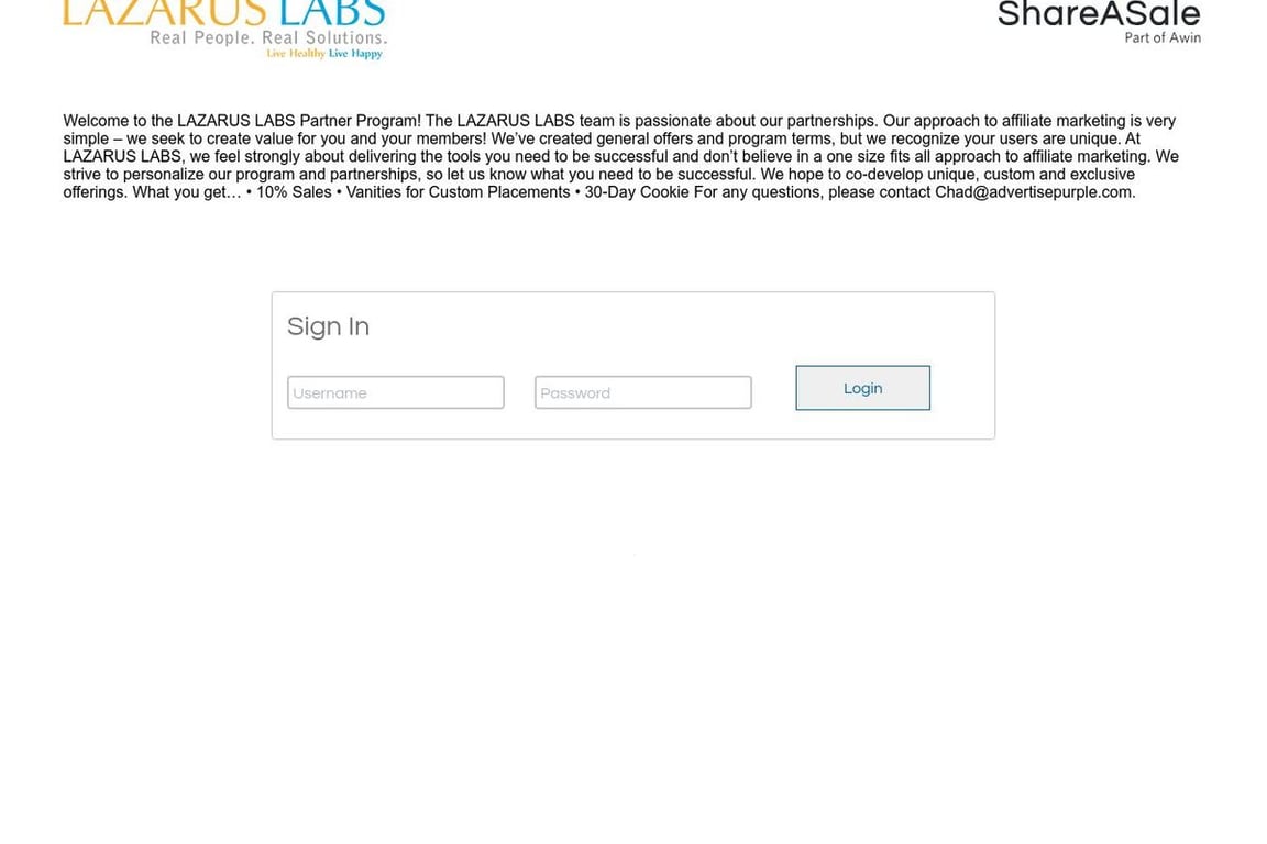 Lazarus Labs affiliate program signup page