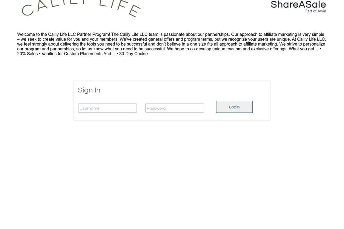 Calily Life affiliate program signup page