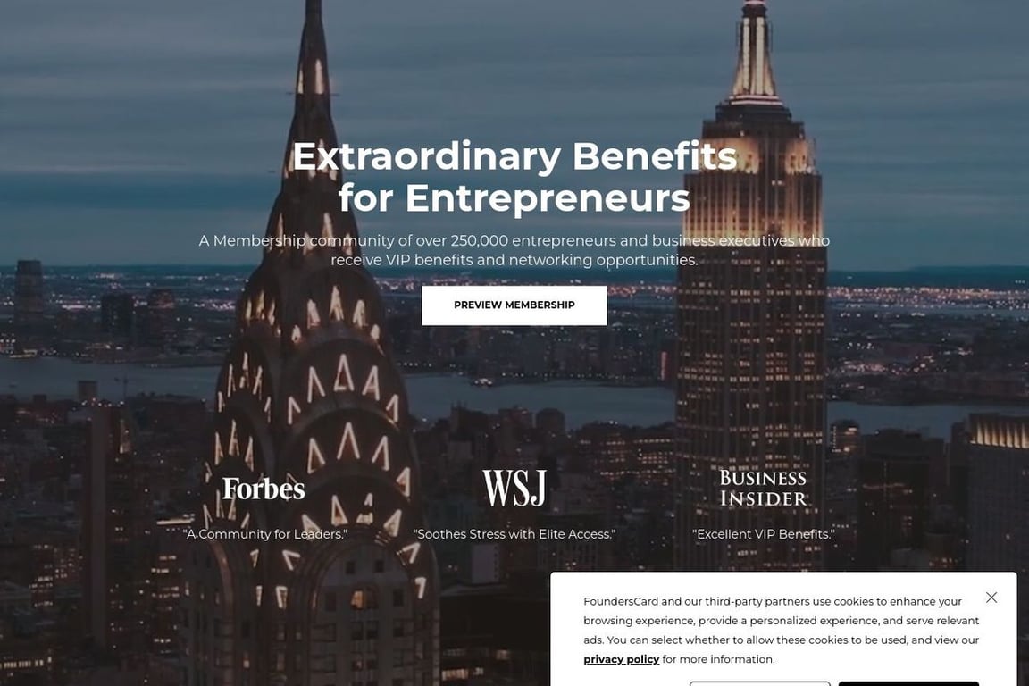 Founders Card homepage
