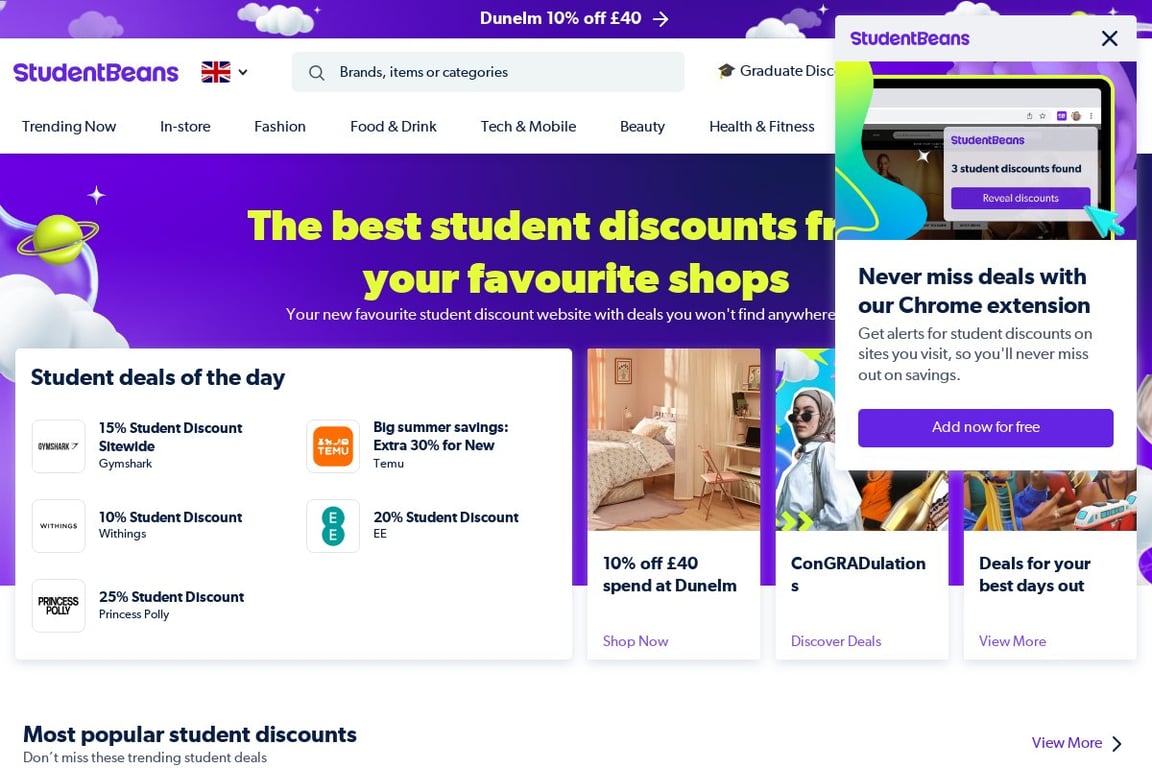 Student Beans UK homepage