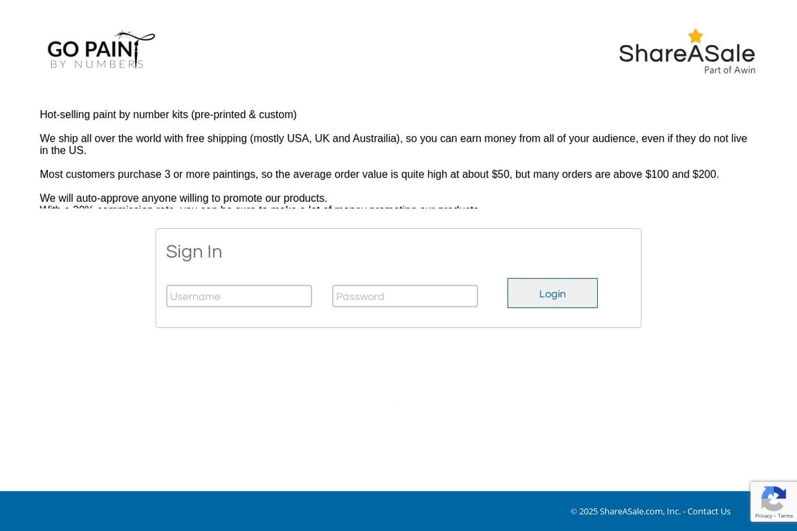 Gopaintbynumbers.com affiliate program signup page