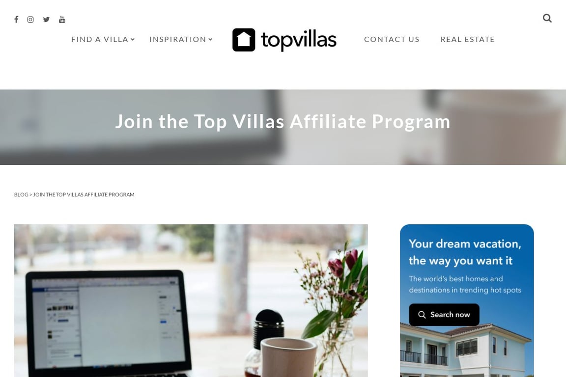 Top Villas affiliate program signup page