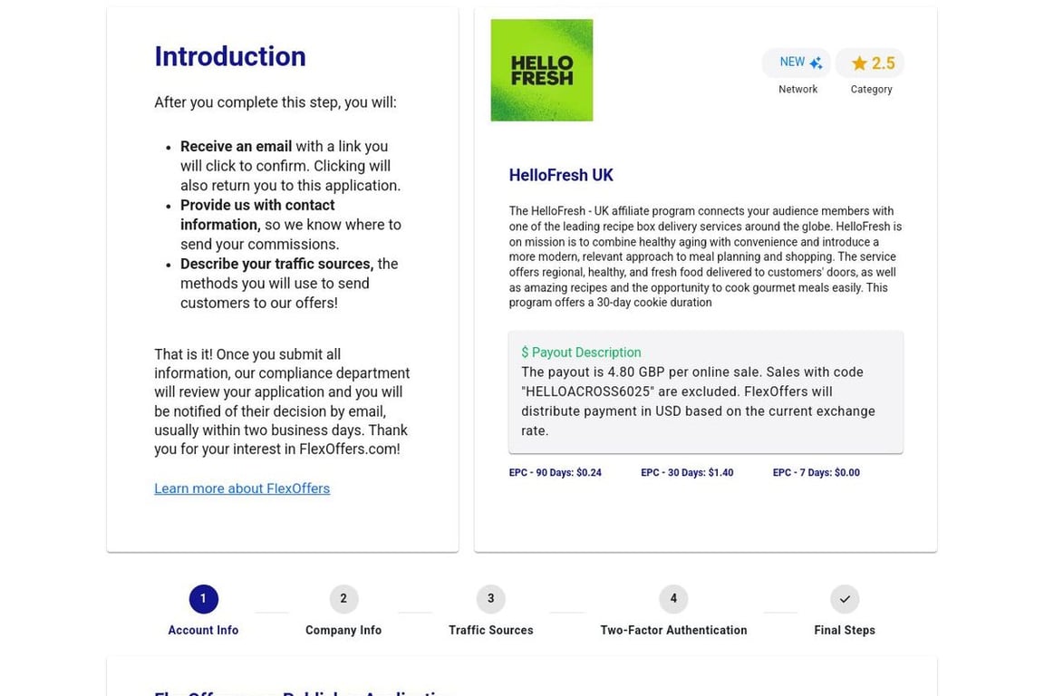 HelloFresh UK affiliate program signup page