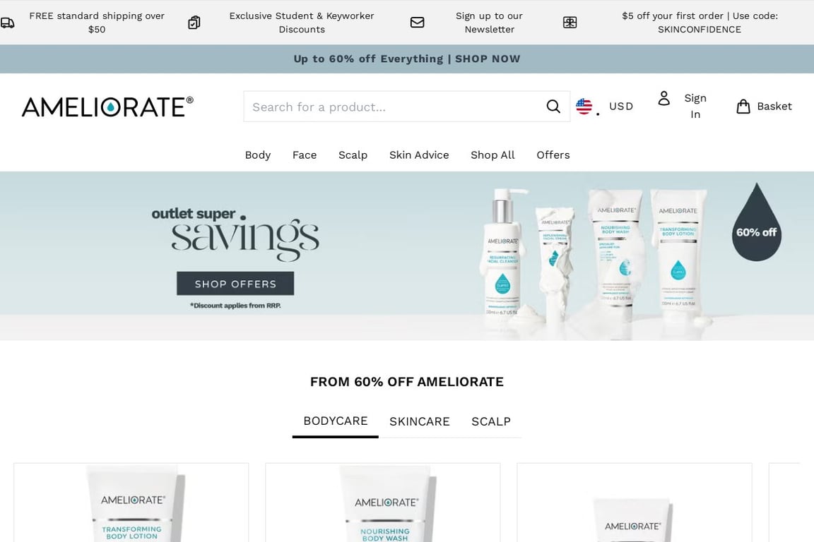 Ameliorate US homepage