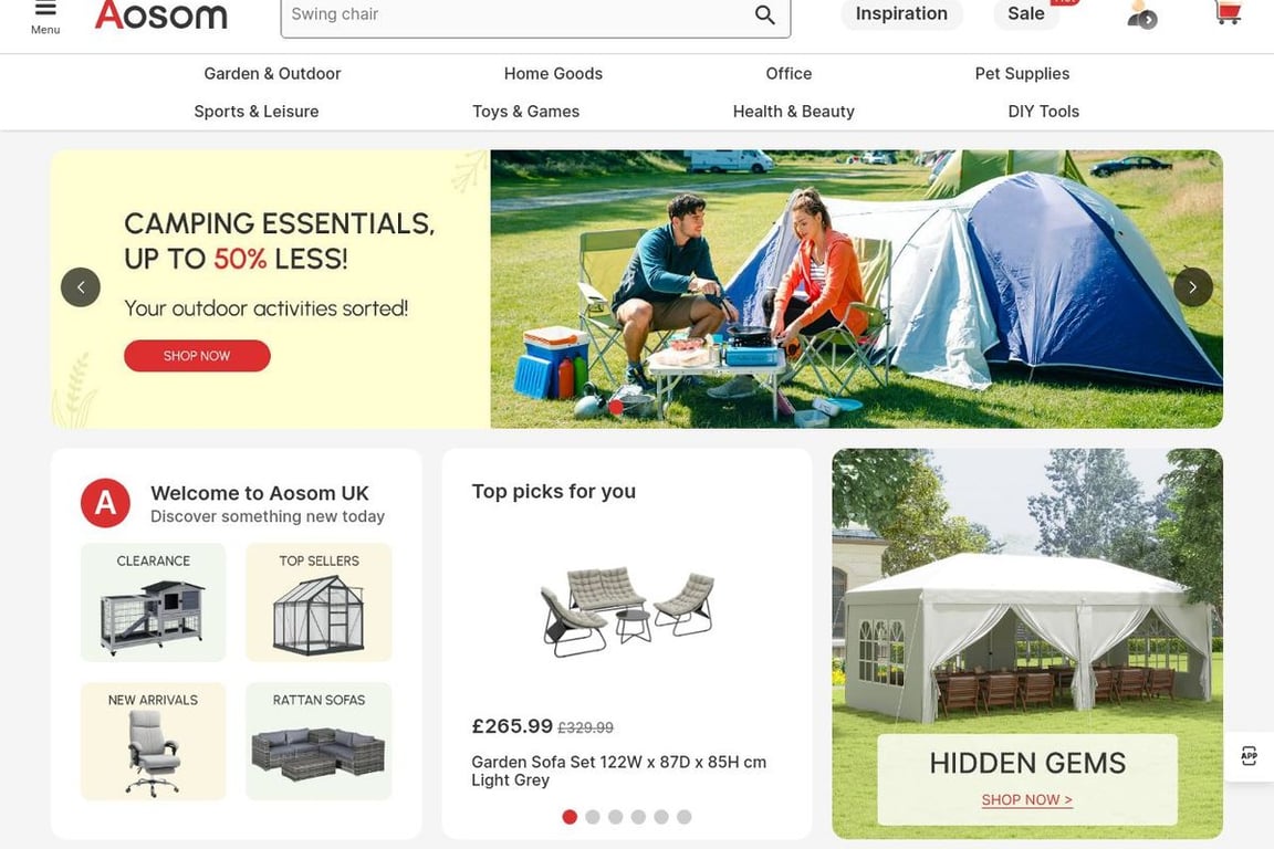 Aosom UK homepage